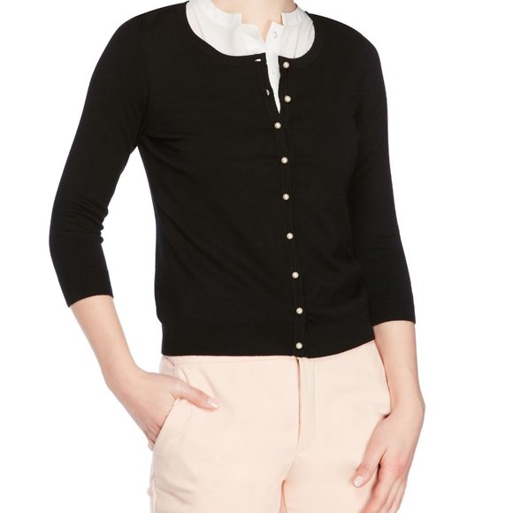 CARMEN Marc Valvo Black Pearl Button Cardigan - Picture 1 of 5